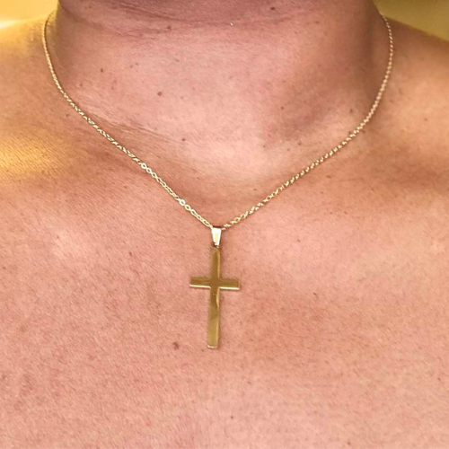 Mezrkuwr Collier Croix Plaqué Or 18 Carats Acier Inoxydable – Chaîne 47 Cm + Boîte Cadeau – Élégant Et Intemporel